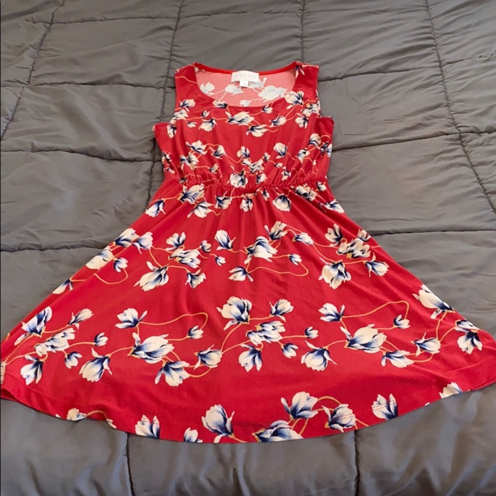 French Grey Stitch Fix Red Floral Knit Dress